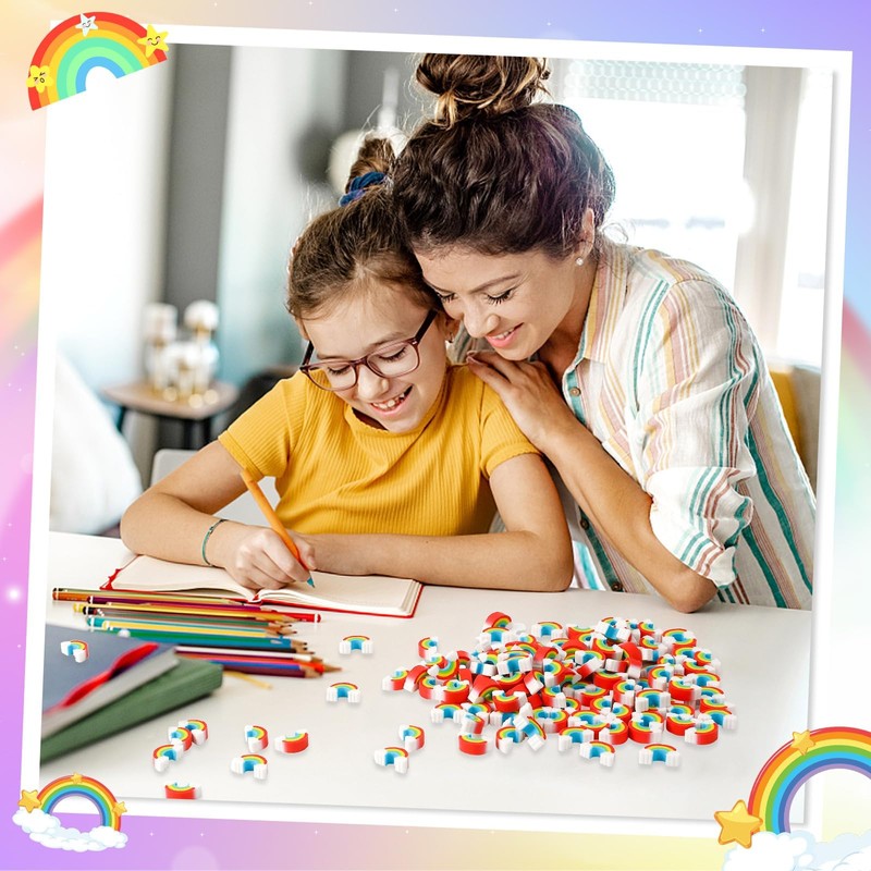 JUNEBRUSHS 150Pcs Rainbow Mini Erasers, St. Patrick's Mini Erasers Cute