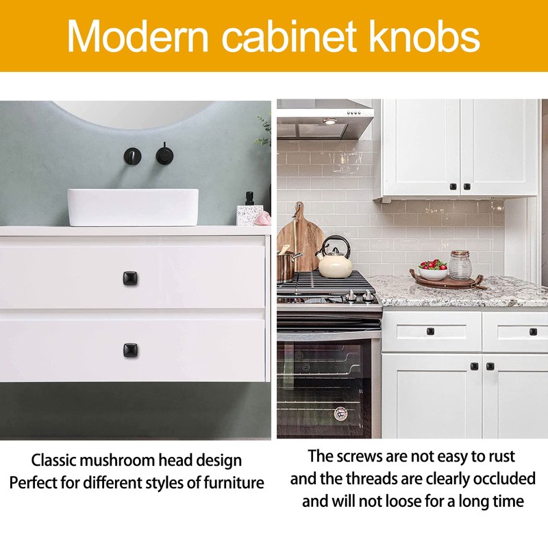 JFNILDH 20PCS Square Cabinet Knobs, Matted Black Drawer Knobs, 33MM