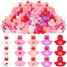 Junkin 50 Pcs Valentine Mini Rubber Ducks 1.57 Inch Small Rubber Ducks in Bulk Festive Rubber Ducks Heart for Birthday Party Favors Bathtub Classroom Exchange Prizes