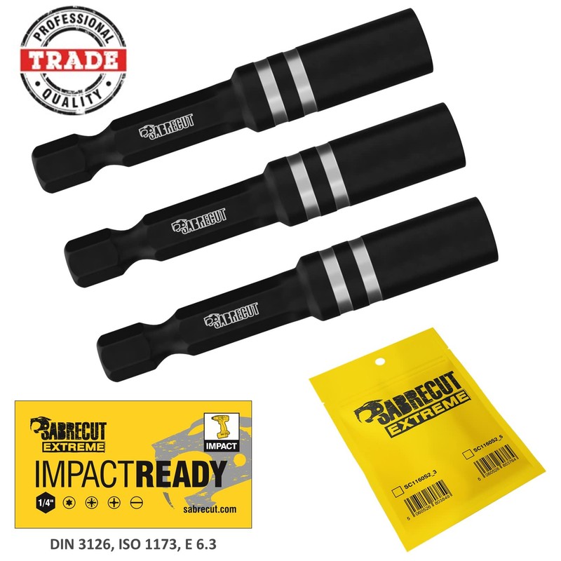 3 x SabreCut SC1160S2_3 55mm Professional Impact Rated Magnetic Bit