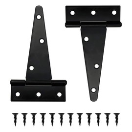 2 Pcs T Strap Door Hinges Shed Door Hinges Black Gate Tee Hinge Wooden Fence Hinges Decorative Fence Hinges with Screws for Yard Door Barn Door L