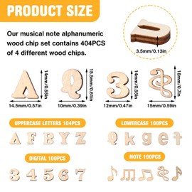 Rebanky 404 Pieces Wooden Letters Small Wooden Numbers Crafts Wooden Music Note Mini Wooden Alphabet Upper and Lower Case Letters 15mm Natural Wooden Ornaments for Arts Crafts DIY Decoration Wedding