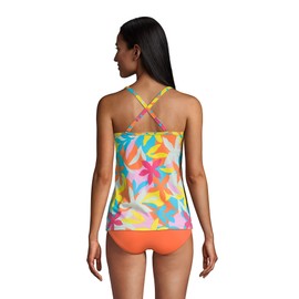 Lands' End Women Chlorine Resistant Tie Front Underwire Tankini Top Turquoise Multi Graphic Floral Regular 14