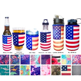 Koverz XL Neoprene 32-40 oz Water Bottle Insulator Cooler Coolie - American Flag USA