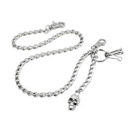 UNIQSUM Cross Skull charm Slim angled tear wallet chain Biker Punk Jean Key chain (A Silver)