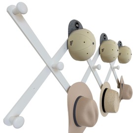 SKOLOO Large Hat Rack for Wall, Wooden Accordion Wall Hanger, Modern, Expandable Coat Hooks, Hat Display Rack for Home, Office, and Studio, 11 Peg, White