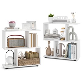 LOKO 3-Tier Geometric Bookshelf Set of 2, S-Shaped Open Bookcase, Freestanding Decorative Storage Shelving, Home Storage Organizer for Living Room, Bedroom, Home Office (2, White)
