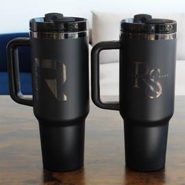 Company Logo Gifts, 40oz Custom Logo Tumbler, Black Plated Tumbler, Business Owner Gift, Logo Swag, Corporate Gift Idea, Engraved Tumbler (One Side, Black)