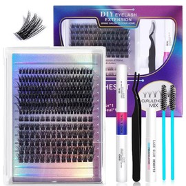 Pestañas postizas kit,Extensión Pestañas,Pestañas de clúster 222 Racimos 8-16mm Mixtas,pestañas Naturales,Pestañas 3D Curl con Pinzas Cepillos...     