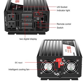 Xijia 1500W(Peak Power 3000W) Pure Sine Wave Inverter DC 12V to AC 120V 60HZ Solar Converter for Home Use car (DC12V (Range 10V-15V) 1500W)