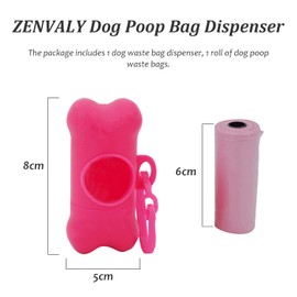 ZENVALY Dog Waste Bag Dispenser, Portable Waste Bag Dispenser for Hanging Dog Waste Bags, Bag Dispenser for Attaching to the Dog Lead with 1 Roll, Leak-proof Dog Waste Bags, Pink