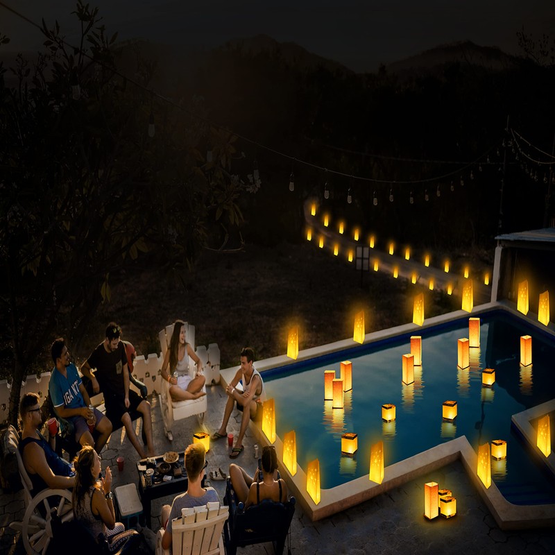 FUELYE 12Pack Floating Lanterns Square Rectangle Sets,Outdoor Lanterns Decorative with