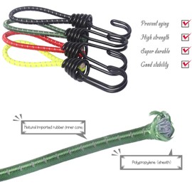 Hikeman 8 Pack 8mm Bungee Cord Hooks Black Anti-Rust Paint Spiral Wire Hooks with Separable Reflective Elastic Rope Heavy Duty Strapping Tape Hooks for Camping Trucks Boats (Green)