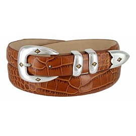 Tuscon Gold Men's Italian Calfskin Genuine Leather Designer Dress Belt 1-1/8"(30mm) taper down to 1"(25mm) wide (Alligator Tan, 42)