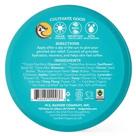 Badger Coconut After Sun Balm with Organic Cocoa Butter & Shea Butter, Rescue Balm, Soothing & Cooling Balm for Tight Dry Skin After Sun Exposure, 2 oz