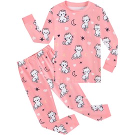 Little Hand Toddler Girls Pajama Cat Jammies Long Sleeve 2 Piece Pink Cat Pajamas Sets Age 3