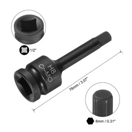 uxcell 8mm Hex Impact Bit Socket H8 1/2" CR-MO Steel Phosphate Black Impact Drive Hex Bit Sockets Lengthen Hex Screwdriver Socket Adapter for Auto Mechanics Work Repair Maintain