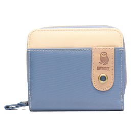 Sea Double Nicole Women's Bifold Wallet, Round Zipper, Owl, Auspicious Wallet, Compact, blue, One size