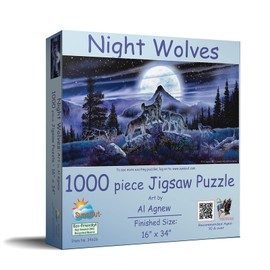 SUNSOUT INC - Night Wolves - 1000 pc Jigsaw Puzzle by Artist: Al Agnew - Finished Size 16" x 34" - MPN# 34626