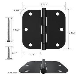 HOSOM - Paquete de 30 bisagras redondeadas para puerta de color negro mate de 3.5 x 3.5 pulgadas con radio de 5/8, bisagras de puerta interiores negras de 3 1/2, herrajes de 3 ½ "x 3 ½"