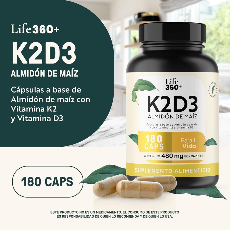 Life 360+ K2D3 Almidón de maíz | 180 cápsulas |