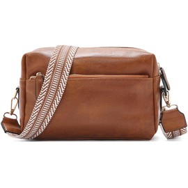 FOXLOVER Small Crossbody Bags for Women Triple Zip Cell Phone Purses Leather Handbag with Colored Shoulder Strap