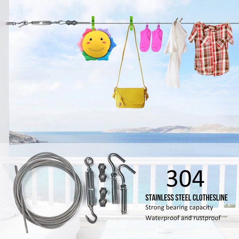 20.7FT/6.3M Stainless Steel Clothes Lines for Hanging Clothes Outside-DEWEL Clothesline
