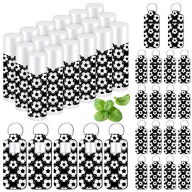 Swiffen 18 Sets Natural Bulk Lip Balm and Moisturizing Lipstick Holder Keychains Set Gift for Team Teen Adults Sports Party Supply(Soccer)