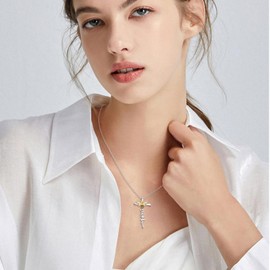 YAFEINI Faith Necklace for Women Pearl Necklace Girls Pendant 925 Sterling Silver Bees / Hummingbird / Ladybird / Dragonfly Chain Mother Necklace Jewellery Gift for Women Friend Mum Daughter, Sterling