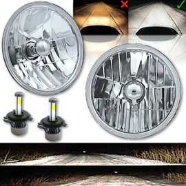 Octane Lighting 7 Inch LED Crystal Clear Glass Metal Headlight 4000 Lumens 6k H4 Light Bulb Headlamp Pair