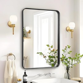 Rosynee Bathroom Mirror Over Sink - 24x36 Inch Black Rectangle Framed Matte Mirror for Bathroom, Rectangular Alumium Frame Bath Mirrors Wall Mounted for Restroom, Farmhouse, Entryway, Office, Hallway