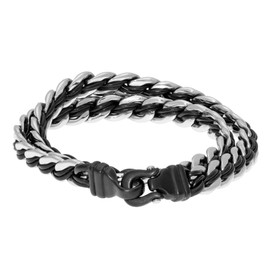 Metro Jewelry Braided Black Leather and Stainless Steel Wrap Bracelet for Men - 16.25 Inches Long 16 mm Wide with Hook and Eye Clasp