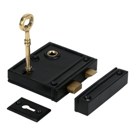 A29 2 3/8 Inch Backset Heavy Duty Cast Iron Rim Lock, Black Powder Coat Finish