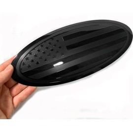 12 inch Front Grille Tailgate Rear Aluminum Overlay American Black Flag Emblem for Superduty F250 F350 Super Duty (Black, 12")