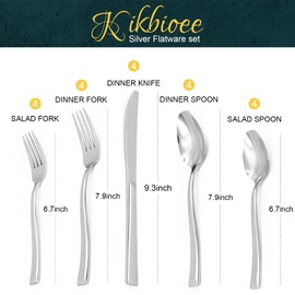 Kikbioee 20-Piece Silverware Set, Forged Stainless Steel Cutlery Set, Bevel Handle Flatware Set, Modern Mirror| Dishwasher Safe| Service for 4