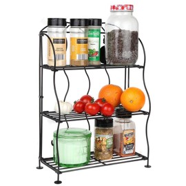 Lily's Home Cat Lovers Black Metal Countertop Wire Shelf Rack, Great for Household Items, Kitchen Organizer, Bathroom Storage and More. Foldable. 3-Tier