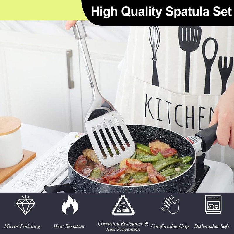 Spatulas for Cooking, Spatula, 2 Pcs Silver Stainless Steel Spatula