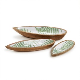 Two's Company Fanciful Fern Tear Drop Set of 3 Hand-Crafted Wood Tray, Mango Wood, Food Safe Lacquer, Kitchen Serveware Accessories, 54891