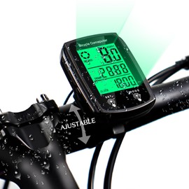 Inalámbrica Ciclocomputador Multifunción con Pantalla LED Retroiluminación, Resistente al Agua IPX7, Velocimetro Bicicleta, Odómetro, Medidor de Distancia, Calorías, Tiempo y Temperatura (Negro)