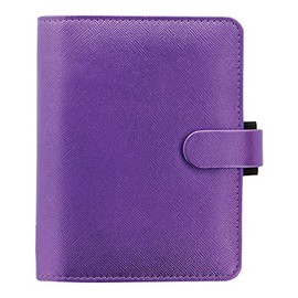 Filofax Saffiano Metallic Organizer, Pocket Size, Violet - Cross-Grain, Leather-Look, Bright Metallic Finish, Six Rings, Week-to-View Calendar Diary, Multilingual, 2025 (C028770-25)