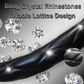 Xizopucy Diamond Leather Bling Steering Wheel Cover, Universal Car Steering Wheel Protector with Crystal Rhinestones Anti-Slip Soft Interior Accessories for Women and Girl Fit 15 inch -Black