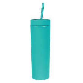 uxcell Skinny Tumbler with Lids and Straws, 16Oz Matte Turquoise Skinny Tumbler Bulk, Reusable Pastel Acrylic Tumbler, Double Wall Plastic Tumbler for Cold Hot Drinks, Coffee DIY