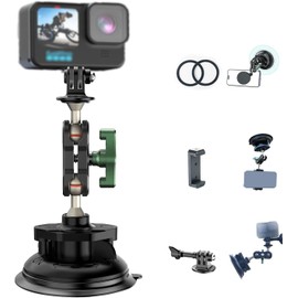 F1TP Suction Cup Mount for Action Cameras, with 1/4"-20 Standard Thread Adapter for OSMO Action 3 DJI Action 2 Pocket 2,Gopro Hero Insta360 ONE X3 X2 X RS R,Car Phone Holder