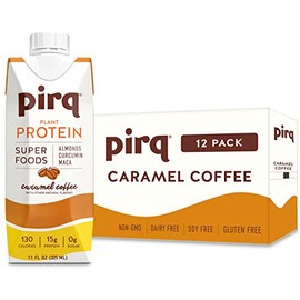 Pirq, Dairy Free Protein Shake, Turmeric Curcumin, Maca, Plant-Based Protein Drink, Gluten-Free, Vegan, Kosher, Keto, Low Carb, Low Calorie (12 Pack) (Coffee)