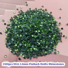 Hotfix Rhinestones,2500pcs SS16 3.8mm Flatback Hotfix Rhinestones Round Crystal Glass Rhinestones for Crafts Clothes Shoes Shirts Cups Decoration(Light Green)