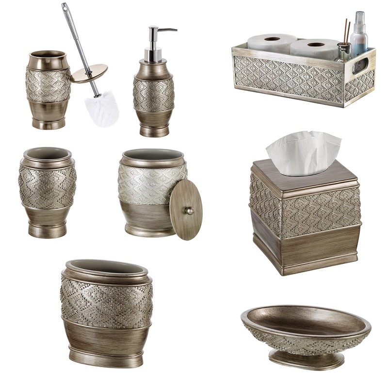 Creative Scents Dublin Silver Bathroom Accessories Set Complete - Brushed