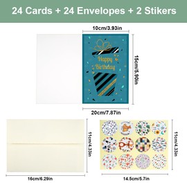 24 Stück Geburtstagskarten Set mit Umschlag, Glückwunschkarte Geburtstag, Happy Birthday Karte Geburtstag, Postkarten Geburtstag Karten für Männer, Frauen und Kinder,für Familie Freunde Kunden