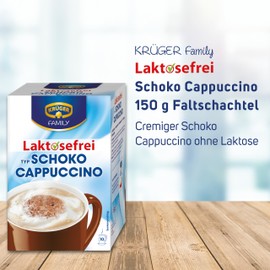 KRÜGER FAMILY Cappuccino Laktosefrei Schoko, aromatisieres Getränkepulver mit löslichem Kaffee, koffeinhaltig, ohne Laktose, 150 g