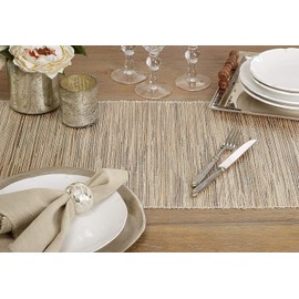 Fennco Styles Shimmering Woven Nubby Texture Water Hyacinth 14 x 90 Inch Table Runner – Natural Table Cover for Home Decor, Dining Table, Holidays and Special Events