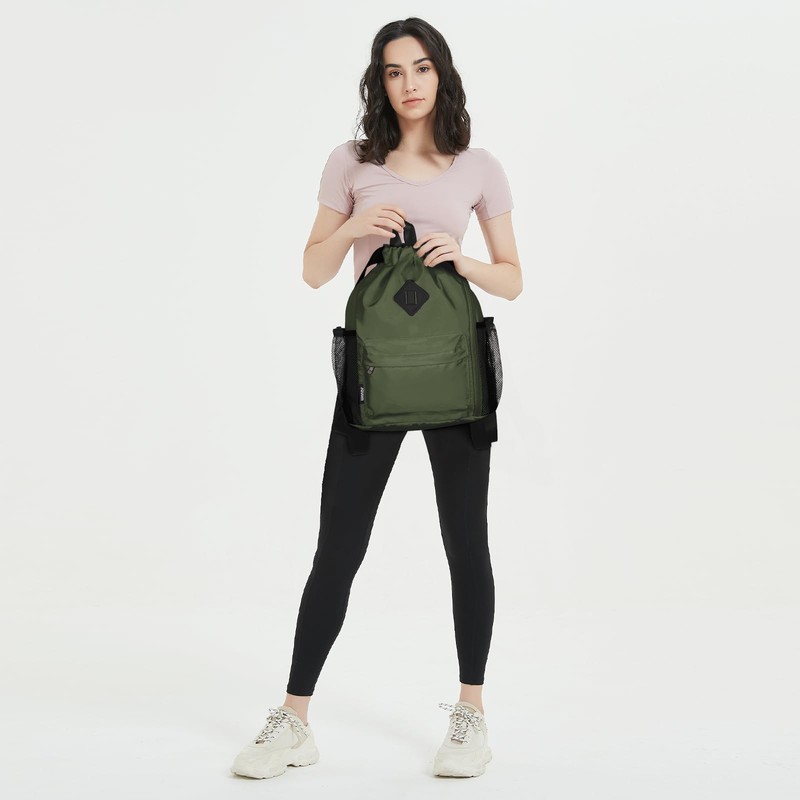 WANDF Drawstring Backpack Sports Gym Bag with Shoes Compartment, Water-Resistant